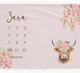 Pink Highland Cow Milestone Blanket